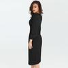 Autumn Lady Dress Knitted Round Neck Long Sleeves Slim Fit Pleated Lace-up Tight Waist Mid-calf Length