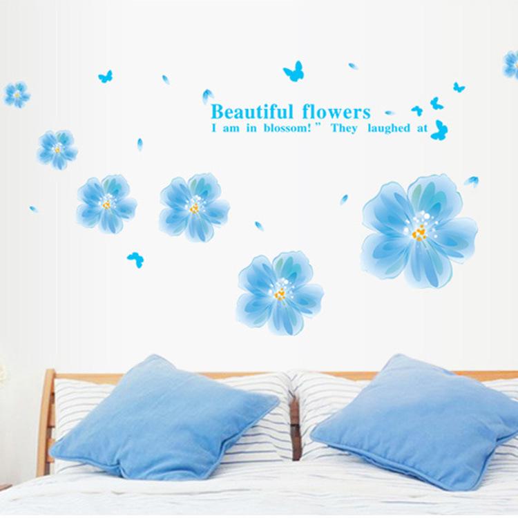 

Romantic Blooming Flowers Wall Sticker for Living Room and Bedroom Decor синий