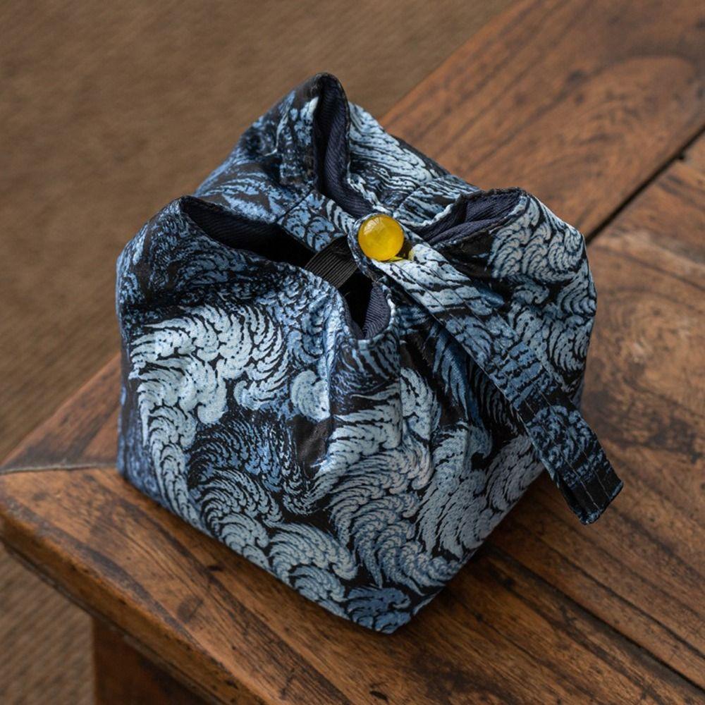 Tragbare Brokat-Teegeschirr-Aufbewahrungstasche Verdickte Bestickte Tasche im Chinesischen Stil Teekannen-Aufbewahrungstasche Vintage-Stil