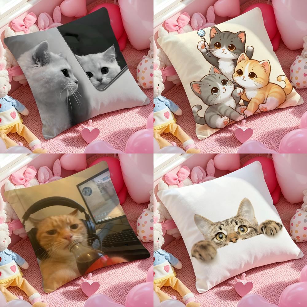 Art cat Cushion Cover Antidustmite Pillowcase Invisible zipper silky short plush Sofa cushion cover