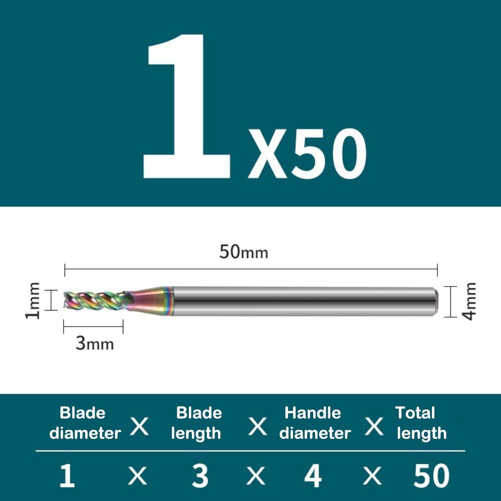 

HRC65 Metal Milling Coated High Gloss Aluminum CNC Carving Bit Special CNC 3 Flute End Mill 1.0x3x4x50