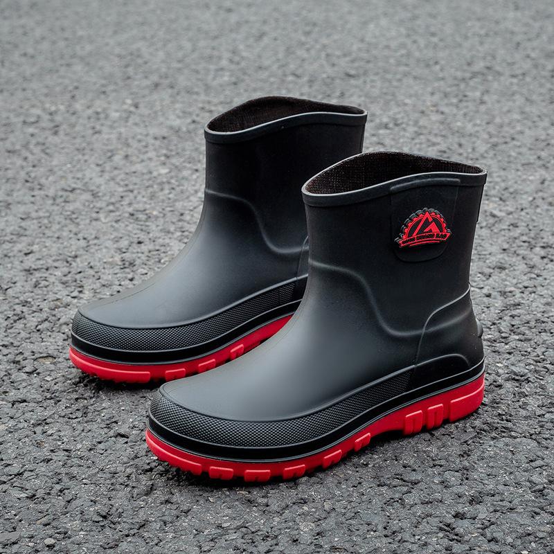 Hot Sales Men'S Rain Boots Designer Waterproof Mid Calf Boots Plush Non Slip Pvc Work Shoes Comfortable High Quality Men Shoes