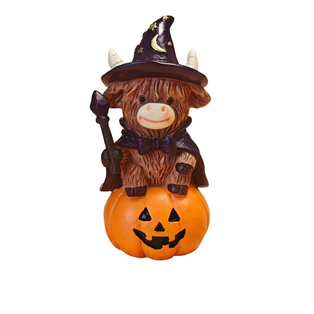Halloween Resin Witch Broom Decoration with Pumpkin Theme for Party and Home Display