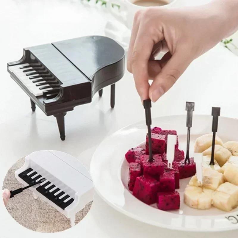 New 10pcs/set Creative Shape Piano Fruit Fork Creative Piano Keyboard Plastic Fork Kids Dessert Cake Forks Picks Bar Accessory