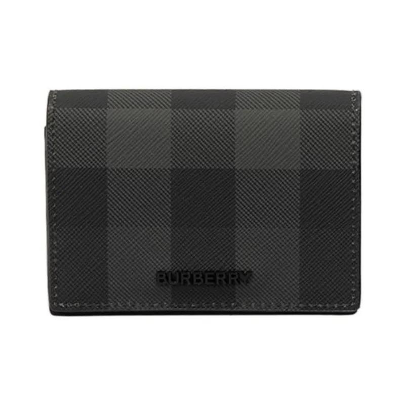 Burberry Check Pattern Logo Detail Double-Fold Cotton Wallet for Men Charcoal Gray Shopping Bag Set серый