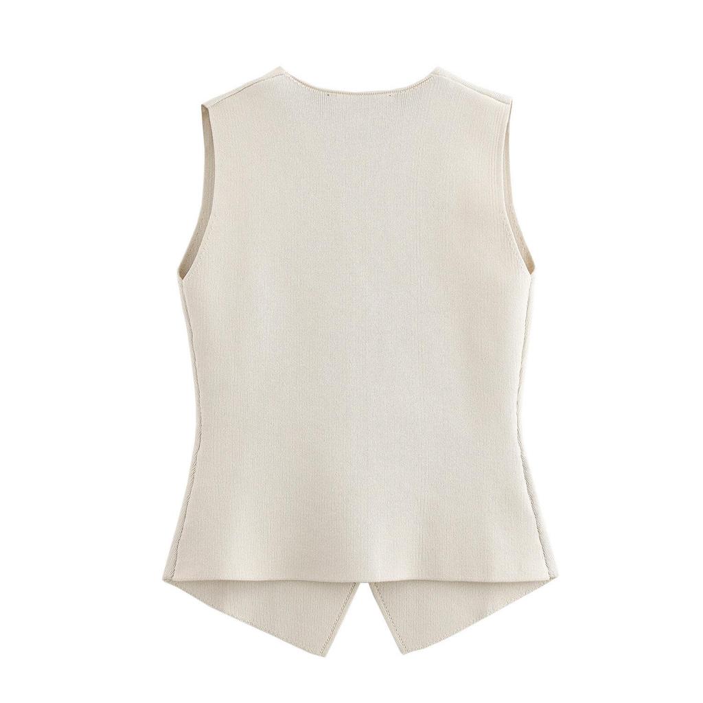 2025 Spring/Summer Women's Slim Fit V-Neck Knit Vest with Button Decoration