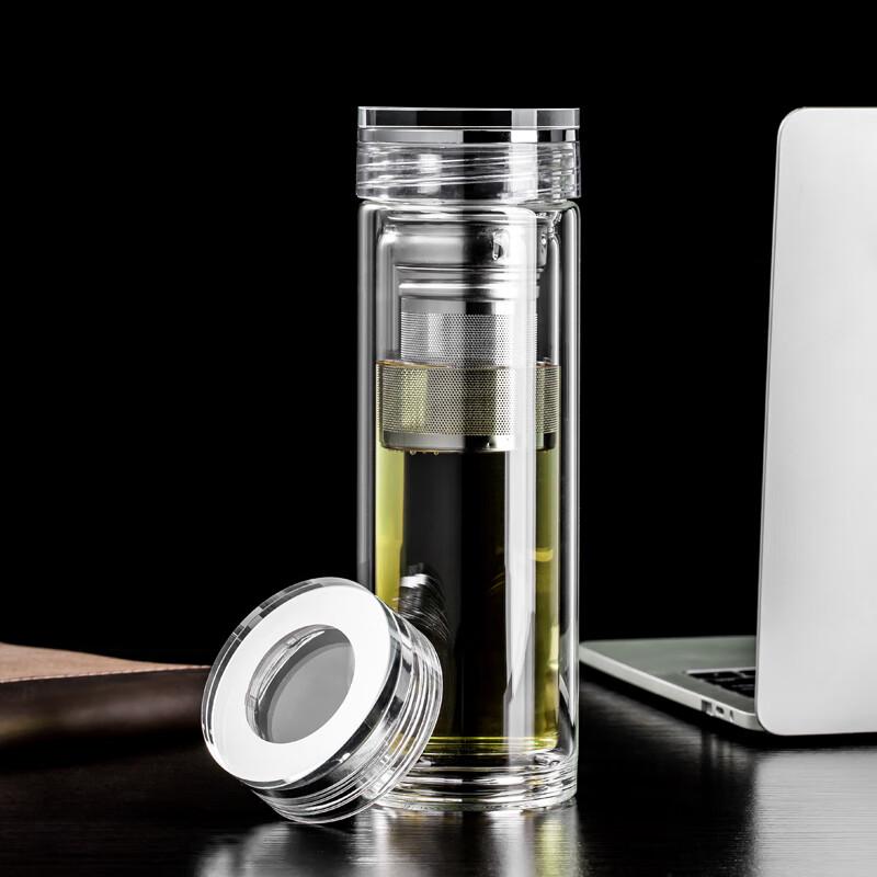 Portable Double-Wall Glass Tea Infuser Bottle with Crystal Lid