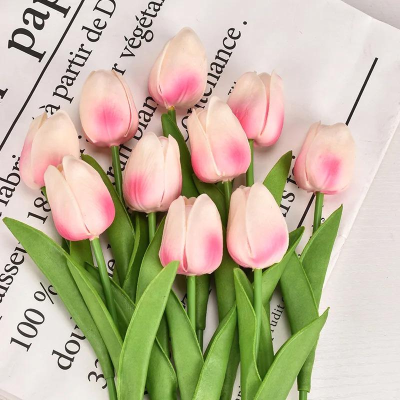 10Pcs Artificial Flower Realistic Touch Tulip Scrapbooking Vase Home Decor Wedding Garden Arch Garland Mother's Day Bouquet DIY