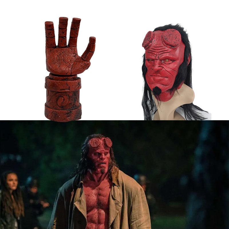 Hellboy Mask Latex Gloves Halloween Terror Props Creativity Party Accessory Cos