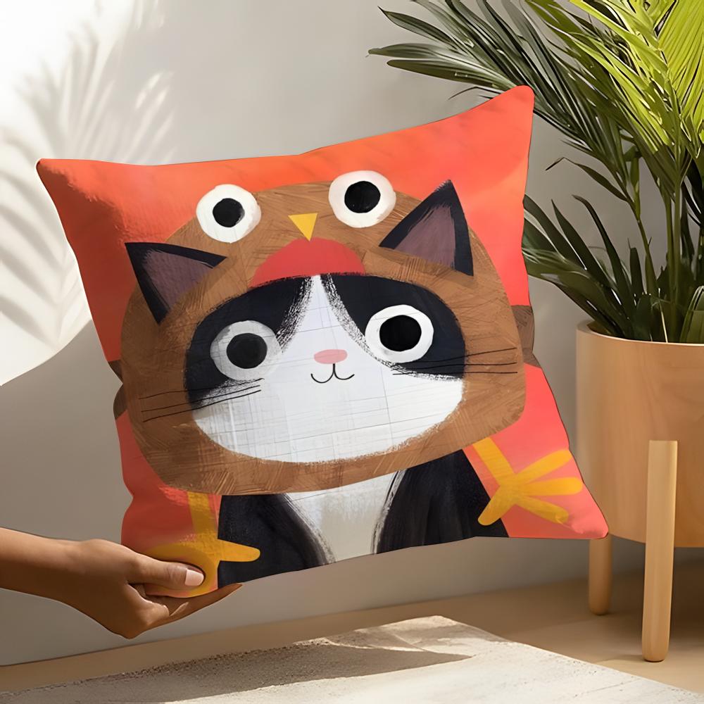 3 Funny And Silly Cat Pattern Pillow Case Home Living Room Decoration Linen Pillowcover Pillow Cases Cushion Cover