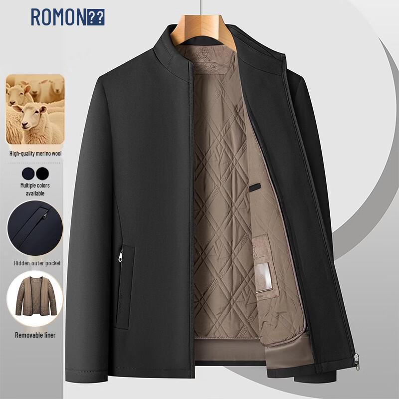ROMON Men's Detachable Liner Thickened Stand-Collar Winter Padded Jacket