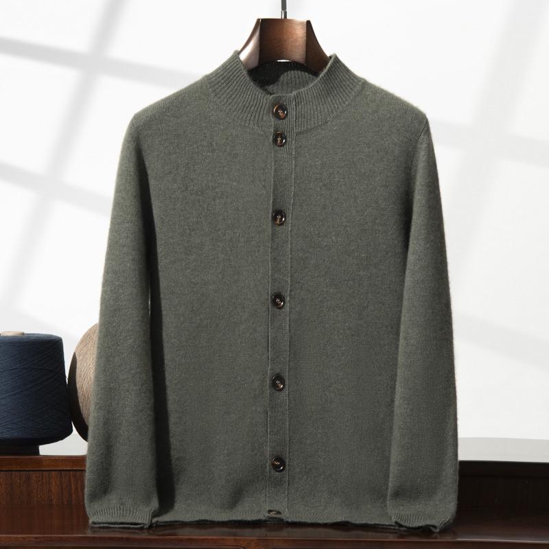 Мужской повседневный кашемировый кардиган - Плотный с воротником-стойкой, шерстяной трикотаж для осени и зимы 2XL