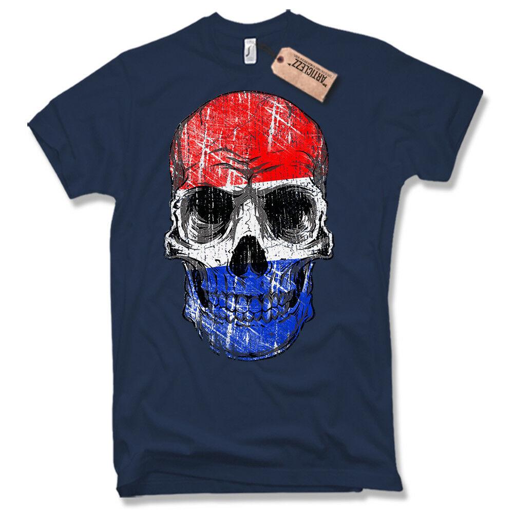 Niederlande Skull Flag Holland Totenkopf Football Motorcyclist T-Shirt. Summer Cotton Short Sleeve O-Neck Mens T Shirt New S-3XL