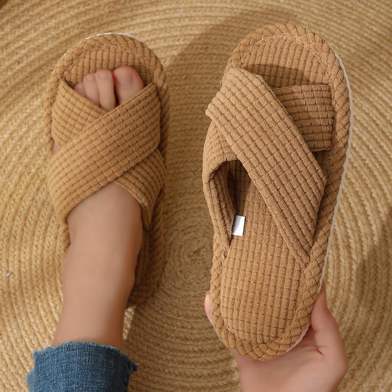 Slippers Cross-opening Ladies Spring and Autumn Indoor Flat Bottom Waffle Sweat Absorbing Comfortable Opening Slippers Foam Bottom