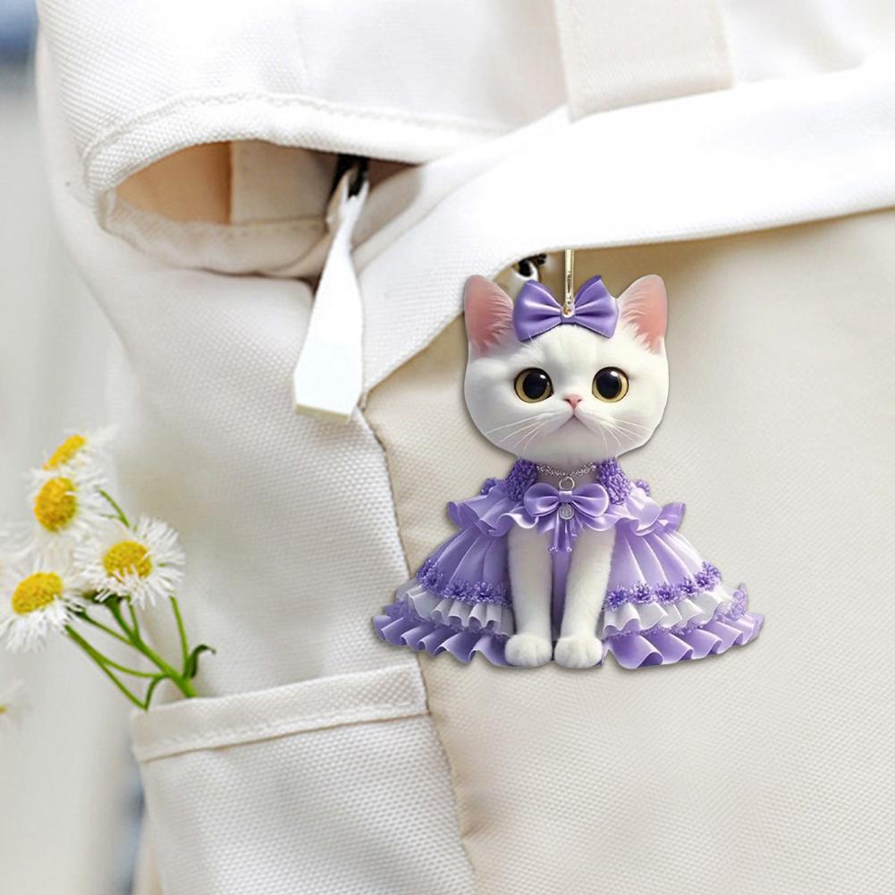 Cat Pattern Car Accessory Cute Cat Car Pendant Purple Cat Acrylic Car Rear View Mirror Charms Set of 2 Cute for Auto for Window