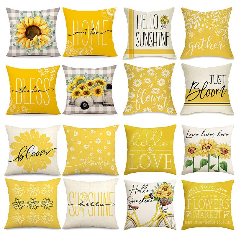 Summer Sunflower Pillow Case Linen Print Sun Flower Home Sofa Pillow Plant Flower Pillow