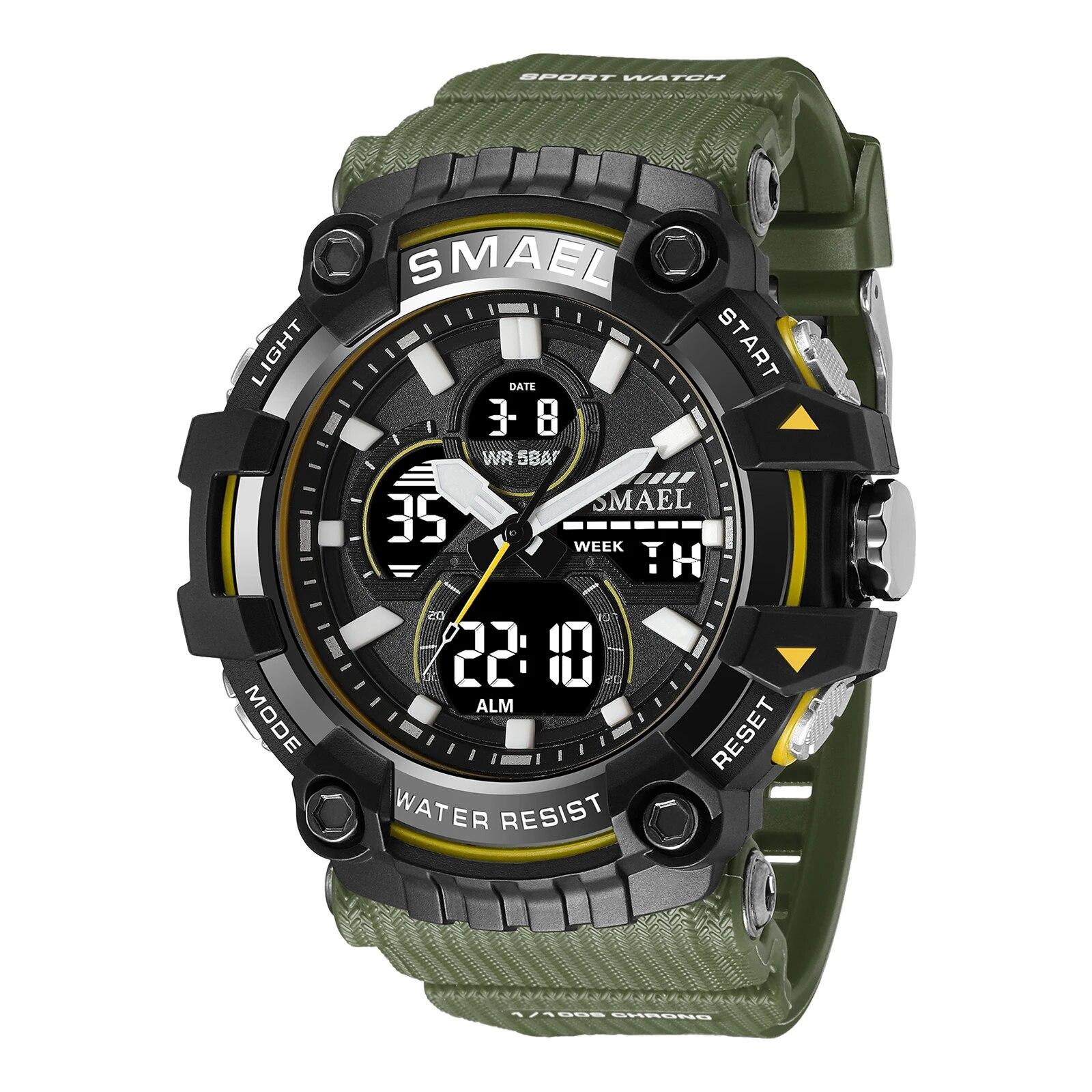 

Brand Quartz Sport Watch Clock AlarmDual Display LED Electronic 50M Waterproof 8079 Watches For Men армия зеленый
