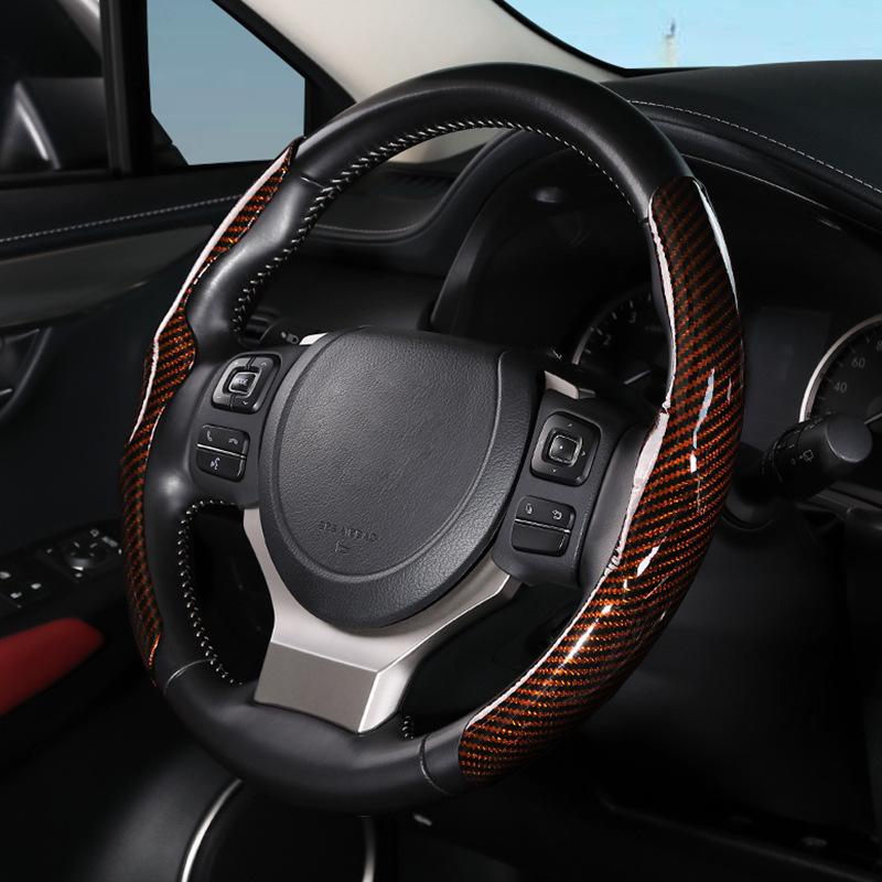 

Universal Glossy Carbon Fiber Steering Wheel Cover with Card Holder for All Seasons 36cm оранжевый