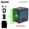 HILDA Green Laser Level with Self-Leveling and Crosshair, Mini Size, USB Rechargeable