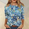Women's Casual Floral Print Three Quarter Sleeve Round Neck Top Lightweight Comfortable Fit Versatile Everyday Wear