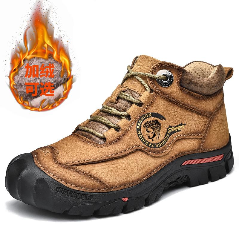 Módní venkovní pánské boty Pravá kůže Ležérní obuv Horolezecké turistické boty Teplé zimní boty pro muže Vysoce kvalitní platforma Sněhová bota