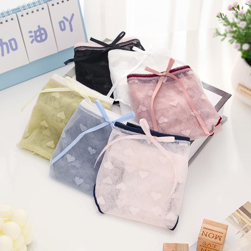 Women Summer Girls Kawaii Princess Briefs Cute Love Lace Transparent Cotton Inner Crotch Panties Sexy Thin Breathable Girl Underwear