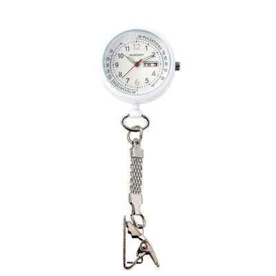 Nursely Short Chain Watch with Date and Day Display (NEW) - Inverted Dial, Nurse Watch, Nursing Watch, Pulse Measurement Scale, Luminous, NEW White 12