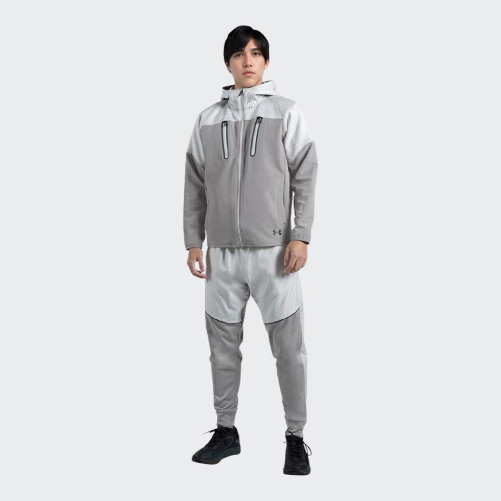Under Armour Color Block Logo Print Hooded Jacket Men Jackets Gray 1374630-592