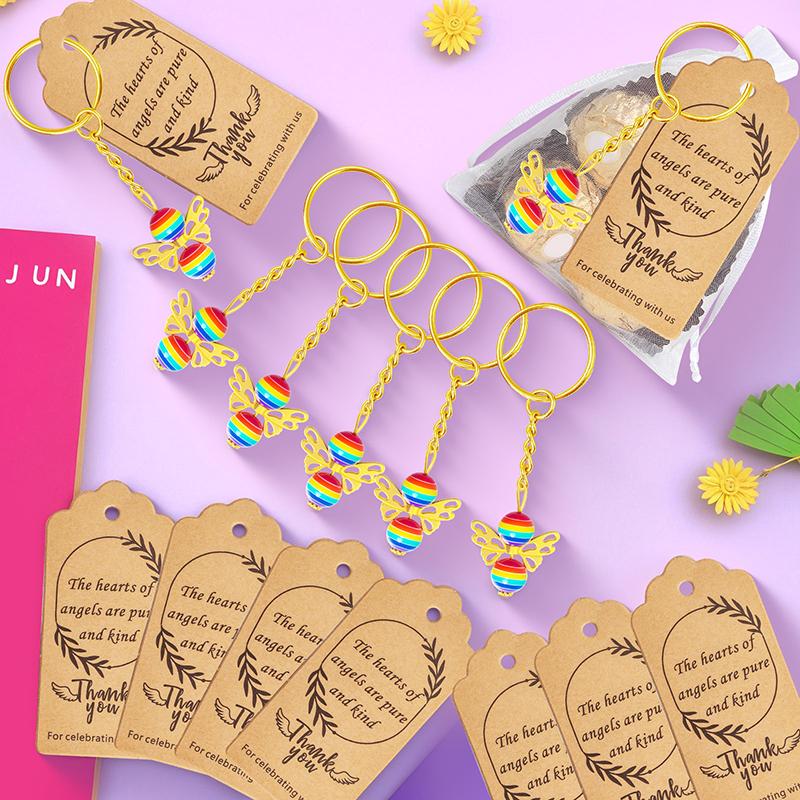 

20 Set Angel Keychain Gift Bulk Thank You Gift Baptism Pendant Keychain Favor Key Ring With Thank You Tag Organza Bag