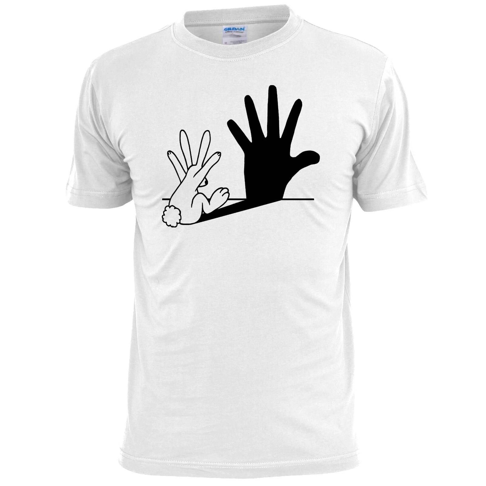 Mens Shadow Hand Puppet Rabbit Funny T shirt S