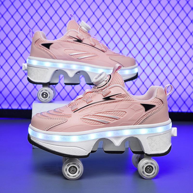 Shoes with Wheels Rotating Button Type Knob To Adjust Roller Skates New Deformed Parkour Skates Special Gifts for Girls