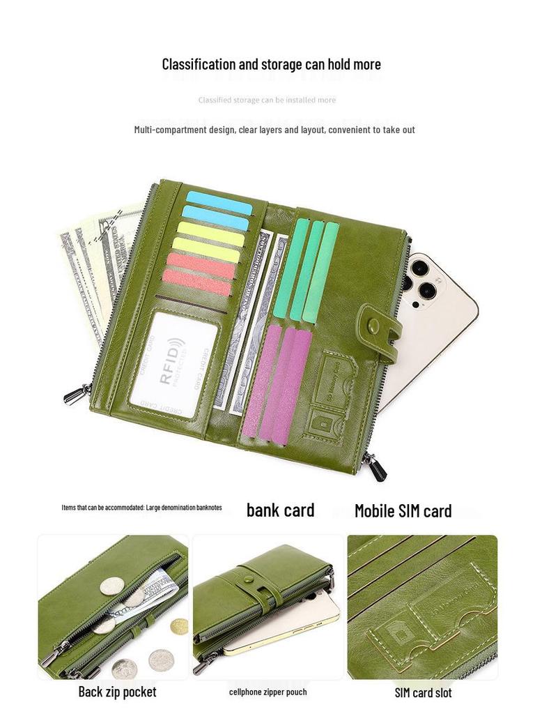 Women's RFID Retro Long Wallet: Large Capacity, Multi-Card Slot & Snap Button Closure Coin Purse