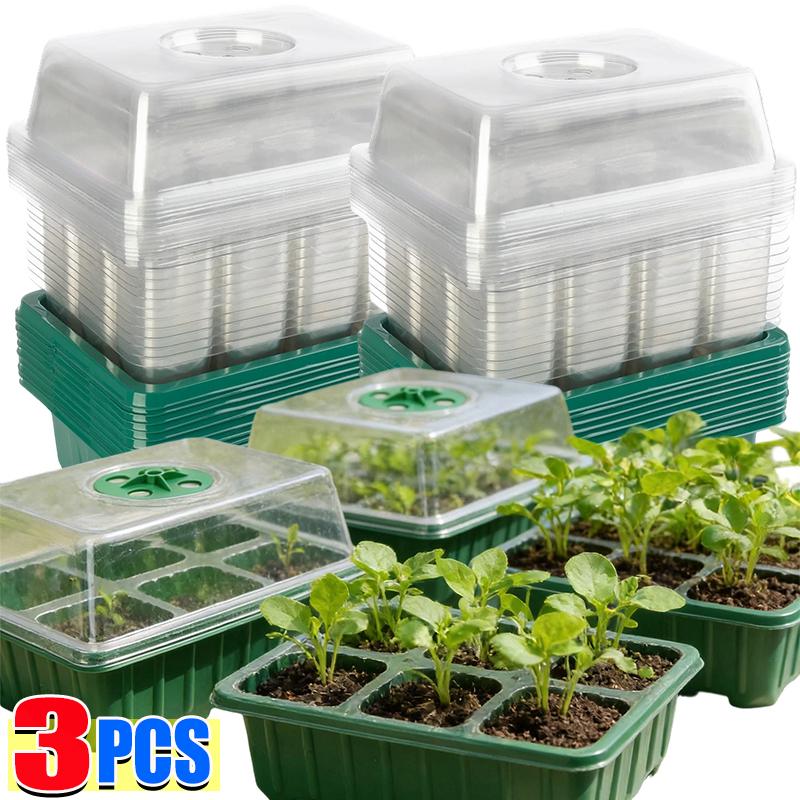 Seedling Tray With Lid 6 Hole Plant Germination Kit Greenhouse Propagation Box With Vent Portable Nursery Pots Succulent Flower