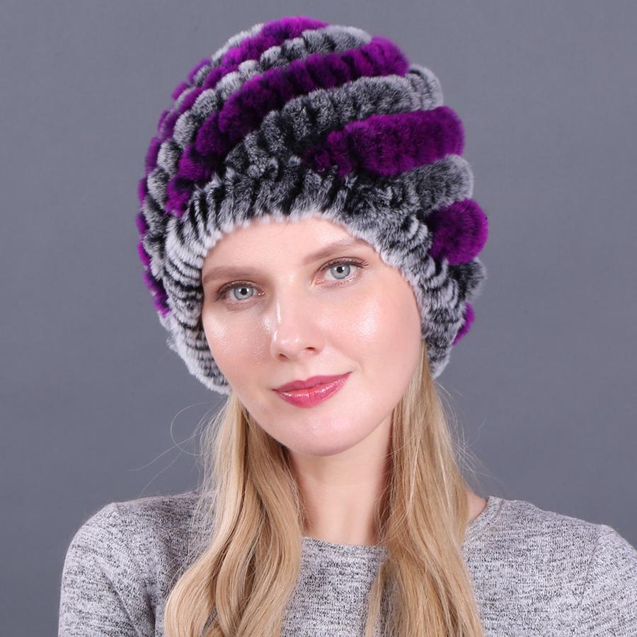 Winter Women's Fur Hat, Rabbit Fur Woven Hat, Pineapple Spiral Fur Cap, Thick Warm Hat
