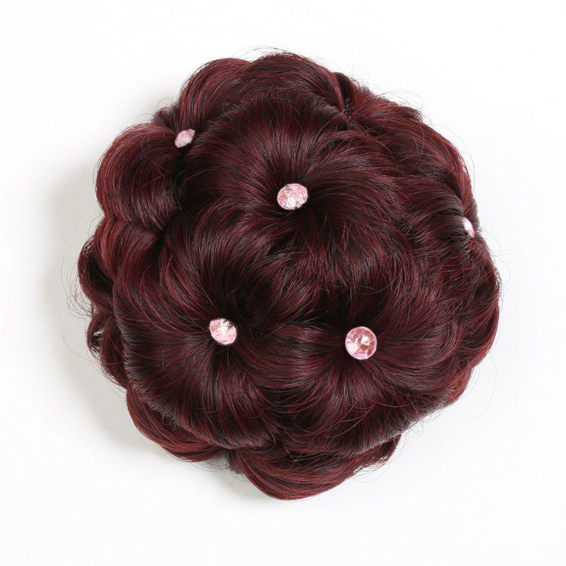 1Pc Synthetic Hair Bun Bud Hair Clips With Diamond Colorful Shiny For Women Ponytail Claw Clip Lifelike Hairpiece Styling Tools