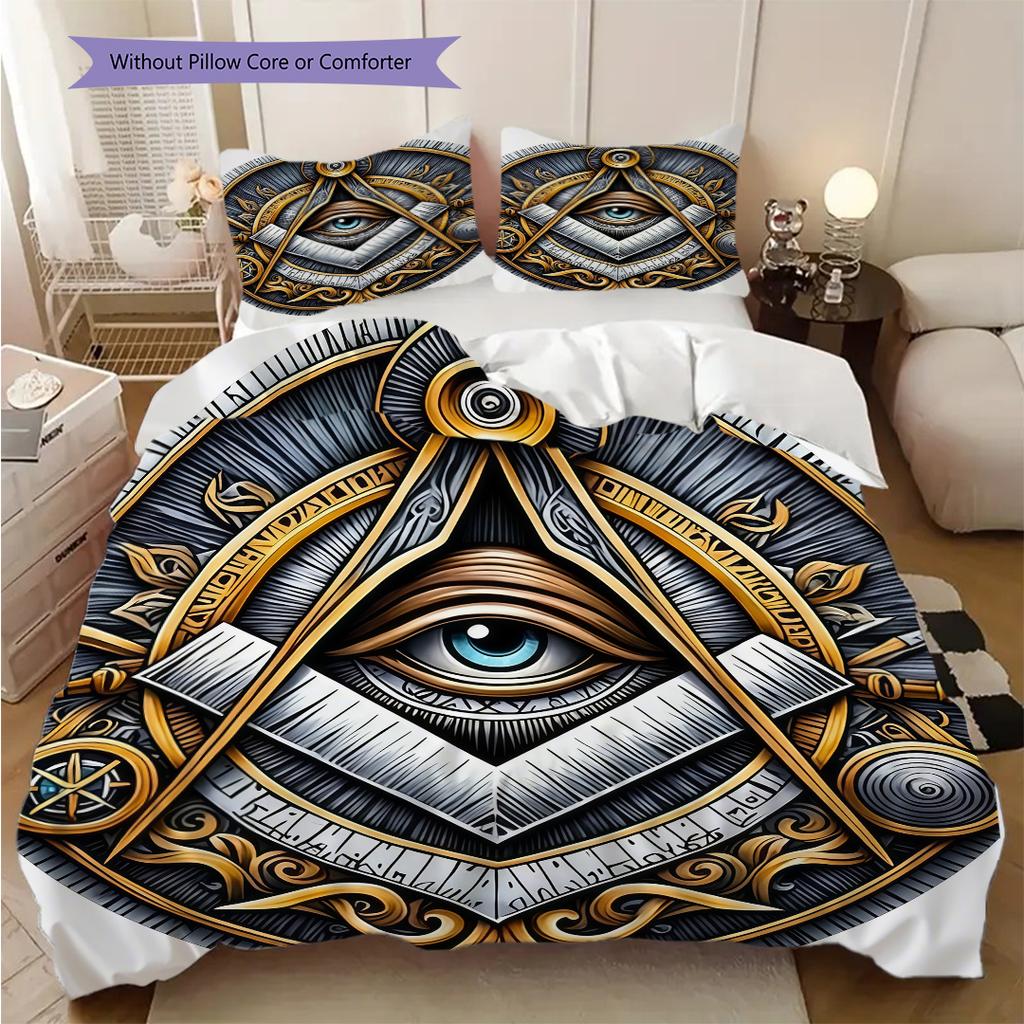 The Square and Compass of Freemasonry Bedding, Duvet Cover, Pillowcase, Home Decoration, Birthday Gift (1 * Duvet Cover+2 * Pillowcase, Coreless)