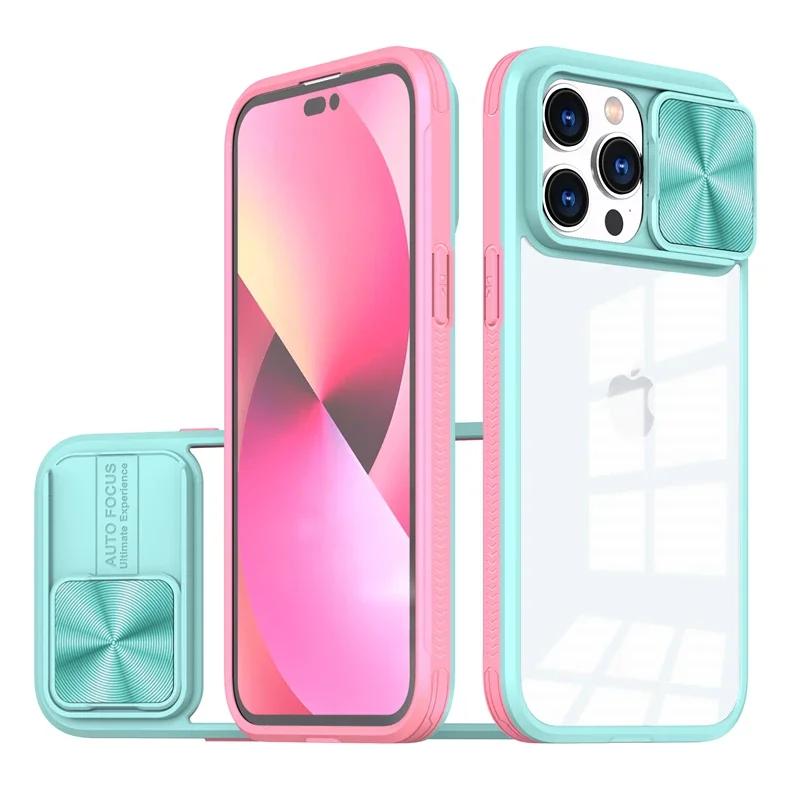 Slide Camera Lens Protector Armor Case For For Iphone 15 14 11 12 13 Pro Max Plus Bumper Shockproof Clear Hard PC Acrylic Back Cover