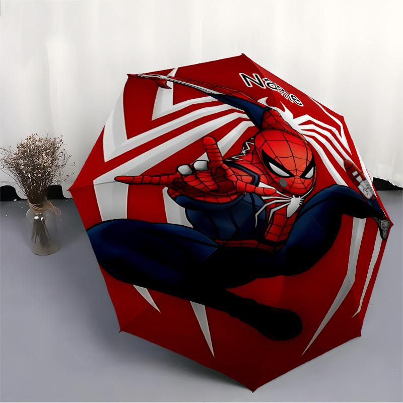 1PC SpiderMan - Custom Name Automatic Folding Umbrella - Compact 8-Rib Design, Durable Plastic & Iron, Daily Use S0106016