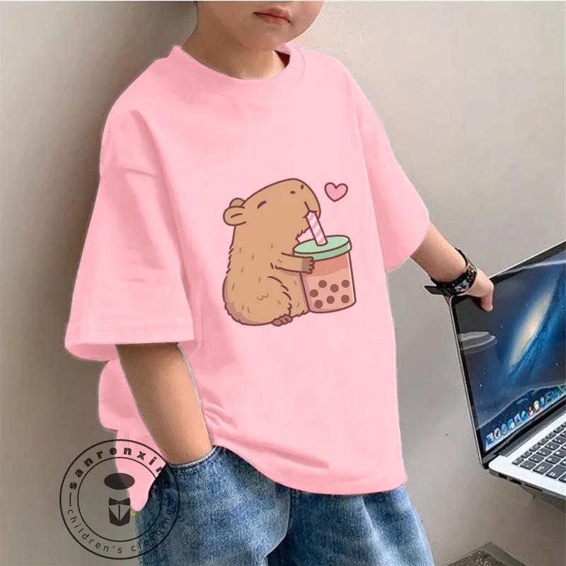 Cute dolphin cartoon printed T-shirt, ready for summer, fashionable clothing for children and students