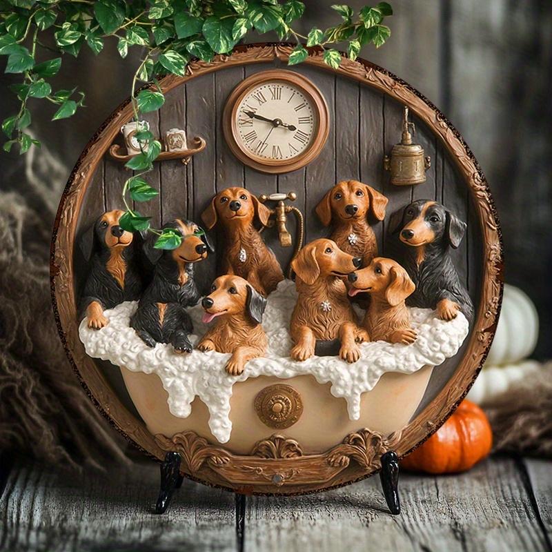 1 Piece 2D Dachshund Bathing Sign 8 Inch Round Wooden Wall Sign for Indoor and Outdoor Farm Restaurant Garden Bar Cafe Gym