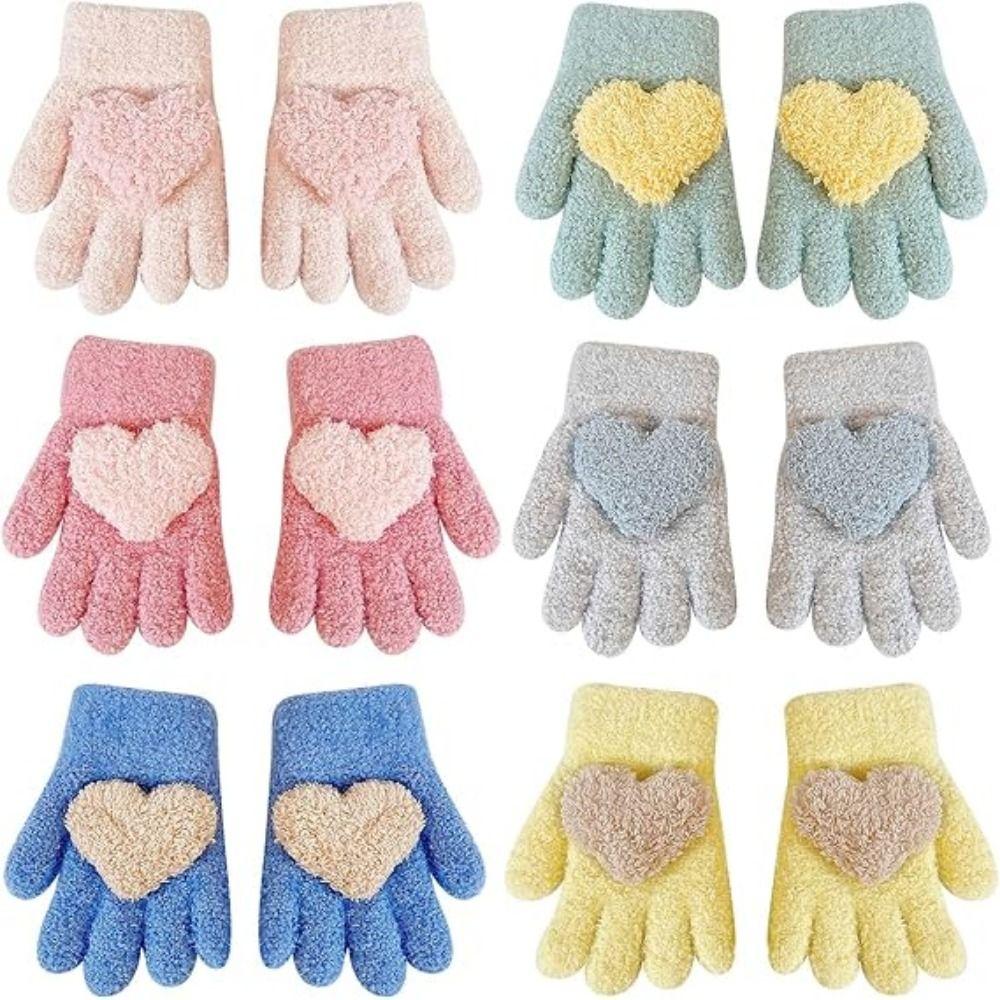 

2Pairs Soft Baby Knitted Mittens Cute Solid Plush Gloves Five Finger Gloves Outdoor Sports темно-розовый