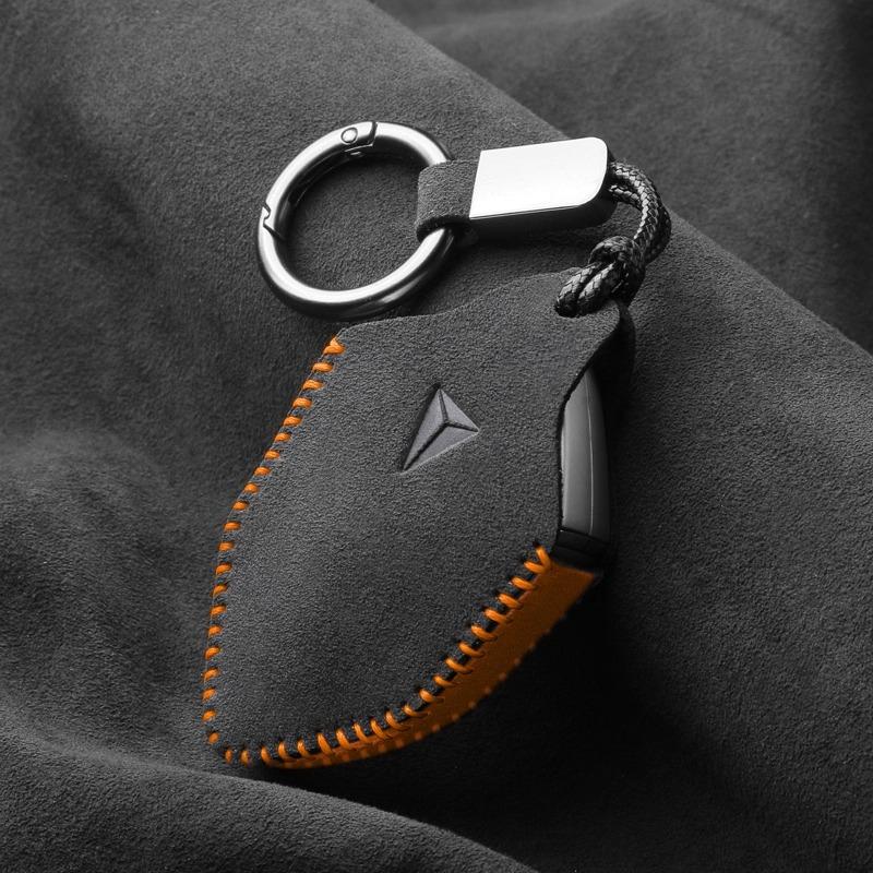 For Changan Deepal SL03 S07 G318 S05 Suede Leather Key Case Cover Full Package Keychain HandSewn Storage Bag Keychain Fob Holder