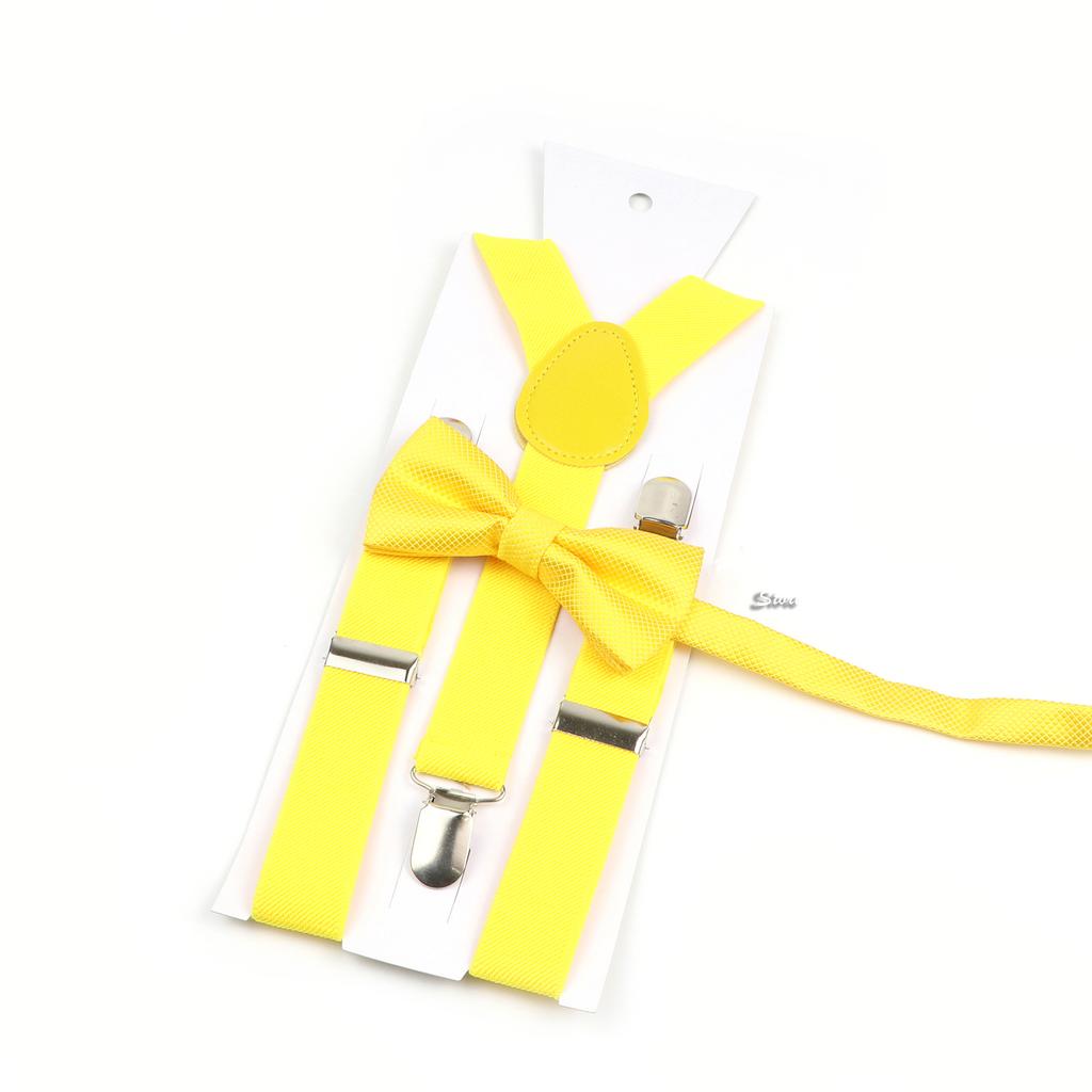 Men Kids Yellow Khaki Brown Suspender Bowtie Set Elastic Adjustable Y-Back Braces Straps Daily Father-Child Braces Accessory