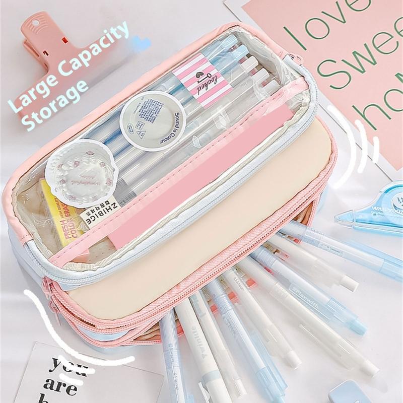 Large Capacity Pencil Bag Japanese Styles Pencil Case Pen Pouch Clear Pencil Pouch Pen Case School Office Supplies