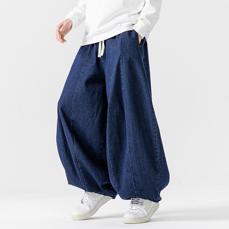 Men's Pants Japanese Retro Loose Haren Straight Leg Pants Wide Leg Cowboy Lantern Pants