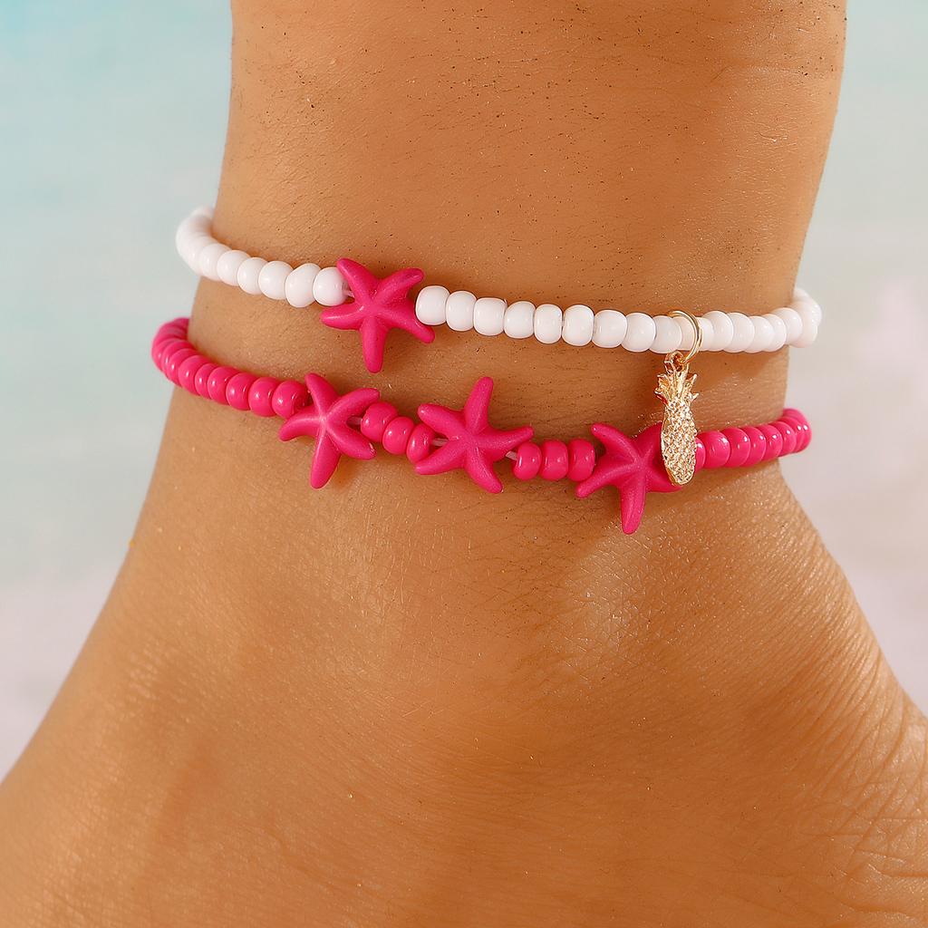 Bohemian Beach Anklet Set, Multi-Layer Beaded & Shell Charm Ankle Bracelets with Starfish, Turtle, Tassel Details