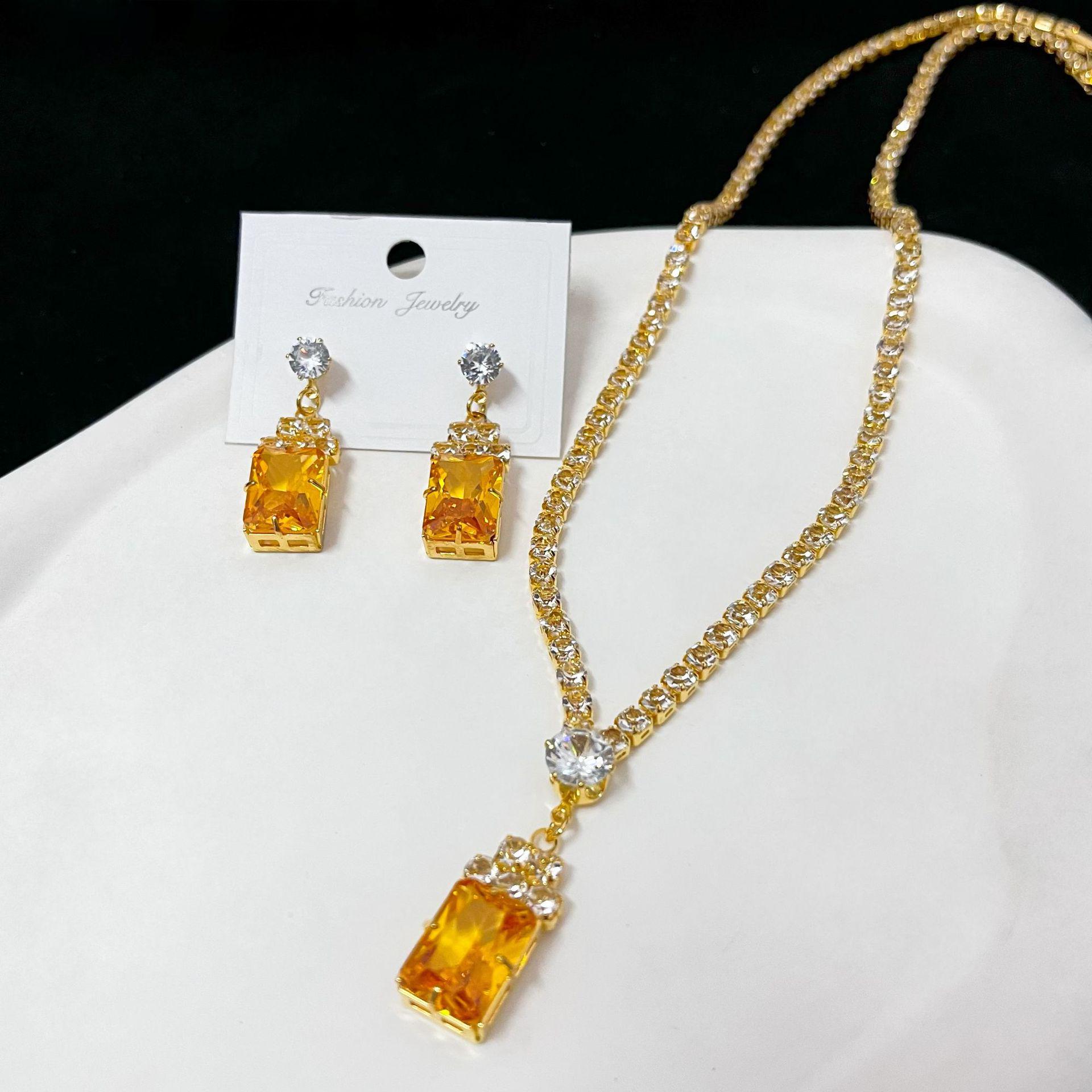 Elegant Zircon Element Copper Inlay Earring & Necklace Set