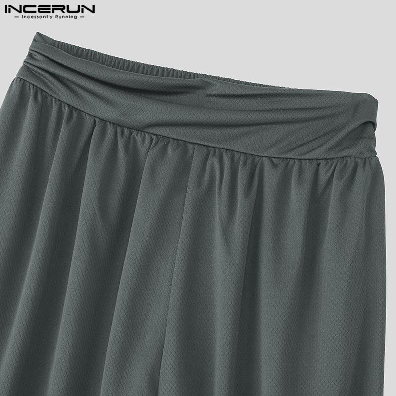 INCERUN Men Elastic Waist Irregular Layers Texture Casual Long Harem Pants Trousers