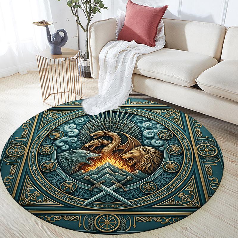 Relief Lion,Round Area Rug,Carpet Rug for Living Room Bedroom Sofa Playroom Decor,Non-slip Floor Mat