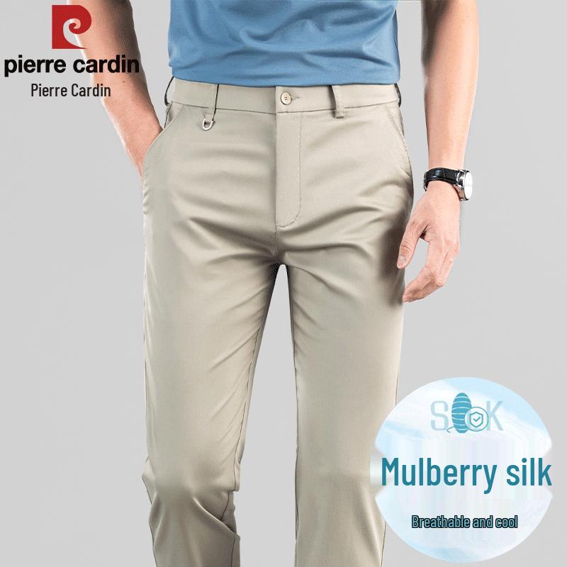 Pierre Cardin Men's Straight-Leg Mulberry Silk Blend Business Casual Pants